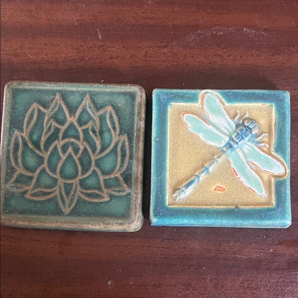 Pewabic Tiles with Lotus and Dragonfly Patterns